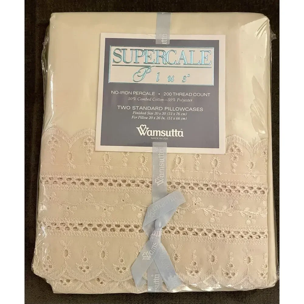 VTG NEW in PKG Wamsutta Full Sheet Set Wheat Beacon Hill Eyelet Supercale Plus